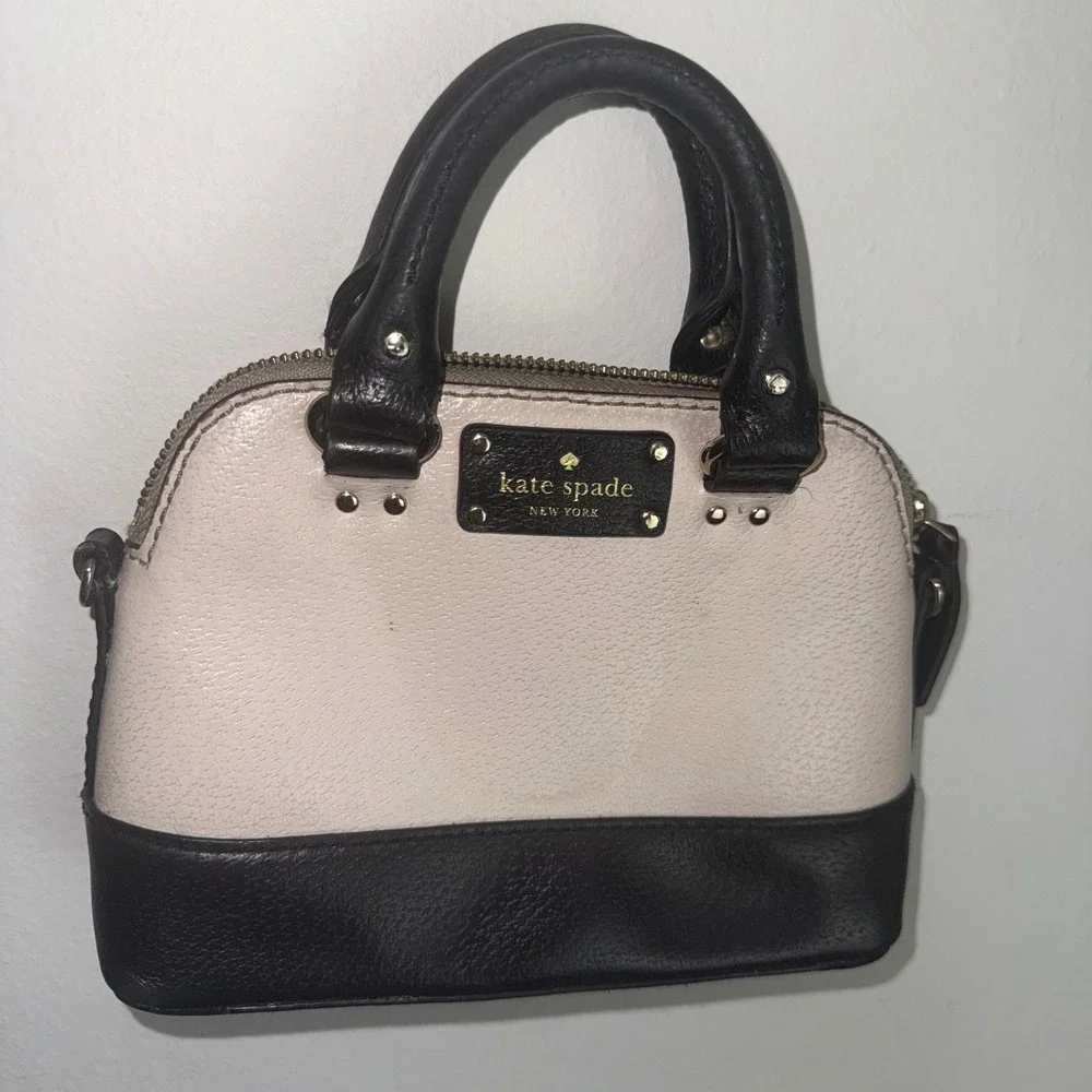 Kate Spade New York Mini Dome Satchel Cream Black Colorblock Leather Bag